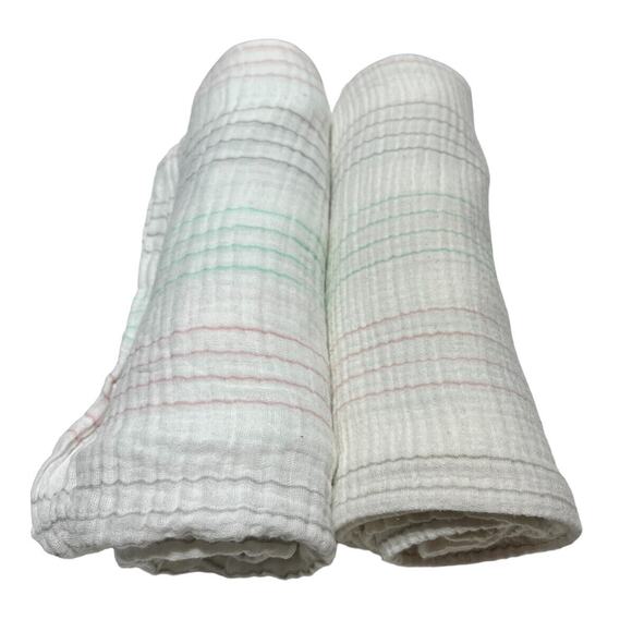 2 Aden + Anais Muslin Swaddle Baby Blankets Pink Aqua Green Gray Stripes Cotton - Picture 1 of 5